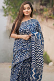 Ephemeral 1-Minute Ready To Wear Blue Cotton Saree