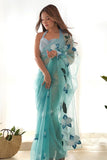 Tremendous 1-Minute Ready To Wear Sky Organza Silk Saree