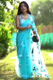 Tremendous 1-Minute Ready To Wear Sky Organza Silk Saree