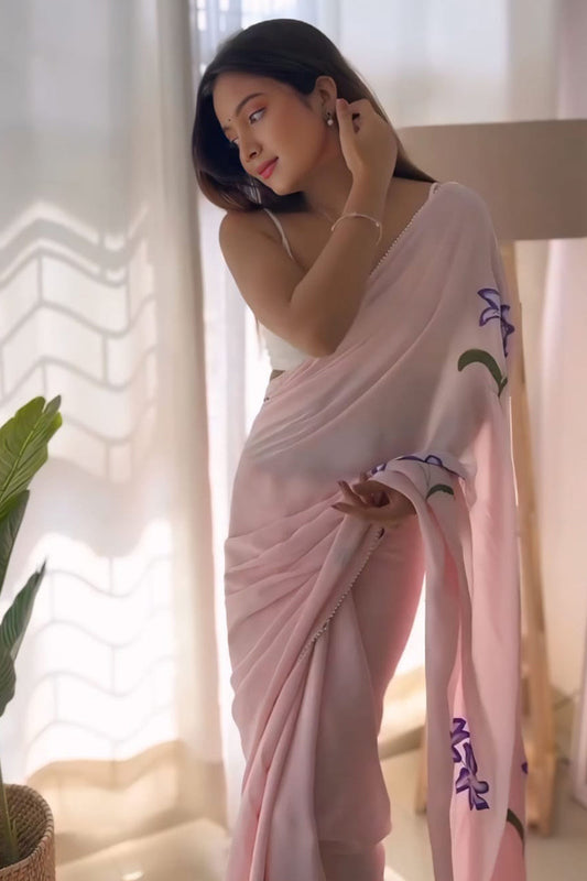 Extraordinary 1-Minute Ready To Wear Pink Georgette Saree