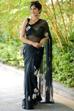 Tempting 1-Minute Ready To Wear Black Georgette Saree