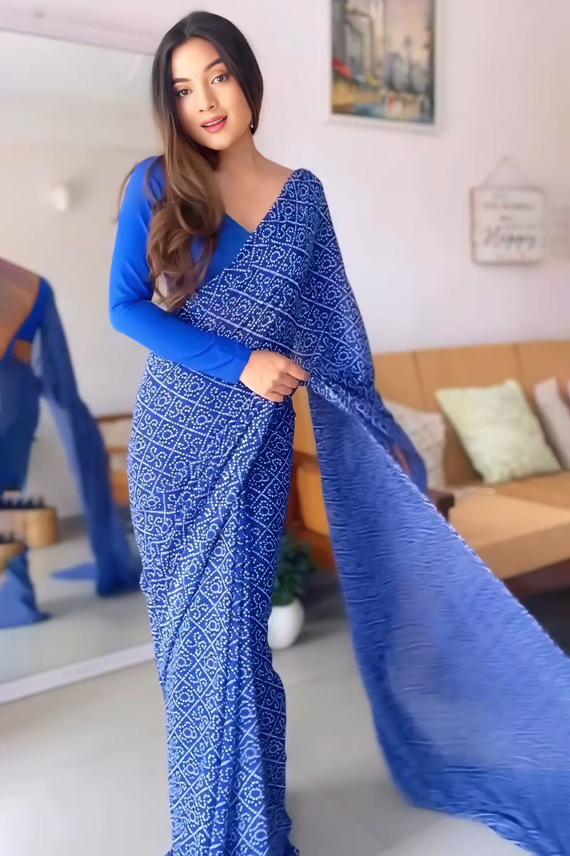 Elaborate 1-Minute Ready To Wear Blue Georgette Saree