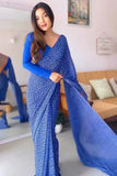 Elaborate 1-Minute Ready To Wear Blue Georgette Saree