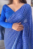 Elaborate 1-Minute Ready To Wear Blue Georgette Saree