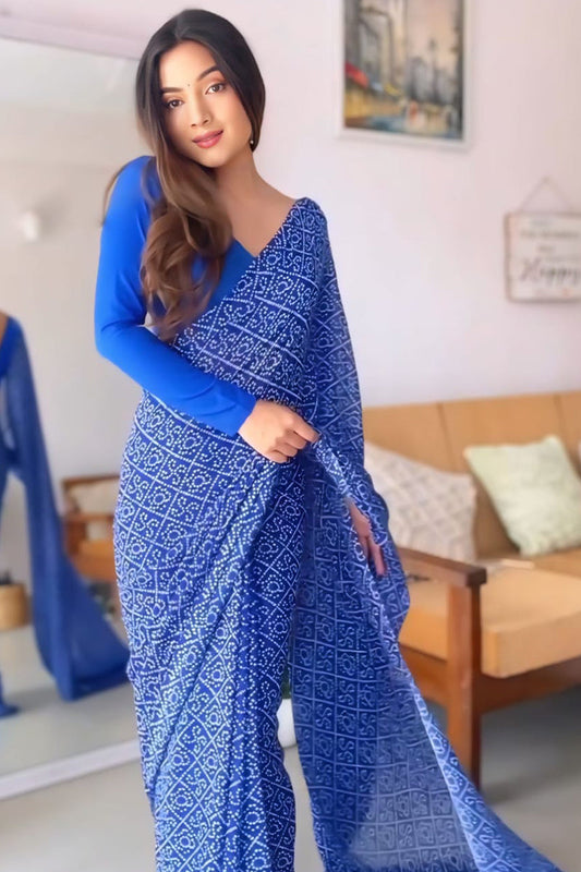 Elaborate 1-Minute Ready To Wear Blue Georgette Saree