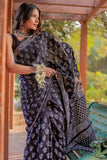 Blooming 1-Minute Ready To Wear Black Cotton Saree