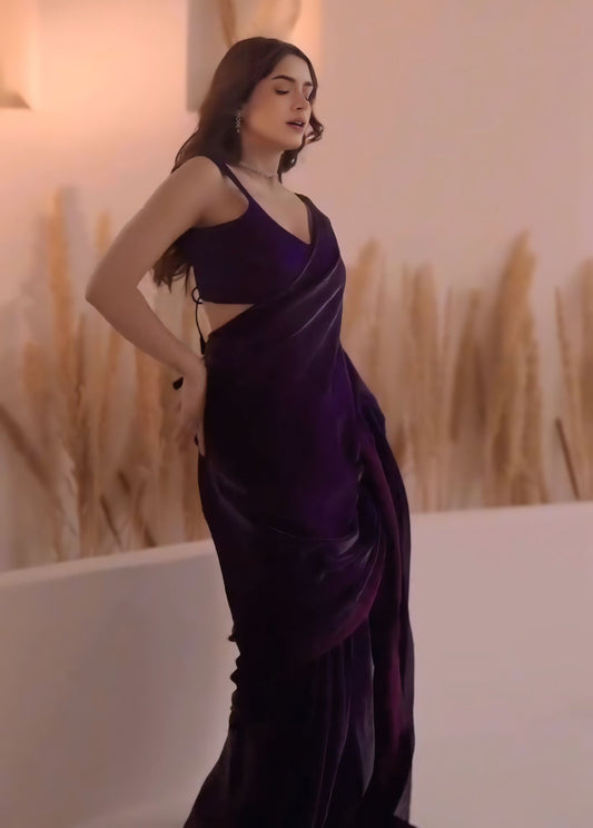 Conflate Purple Fancy Silk Saree With Glamorous Blouse Piece