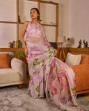 Glowing 1-Minute Ready To Wear Pink Organza Silk Saree