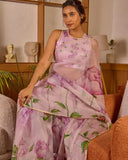 Glowing 1-Minute Ready To Wear Pink Organza Silk Saree