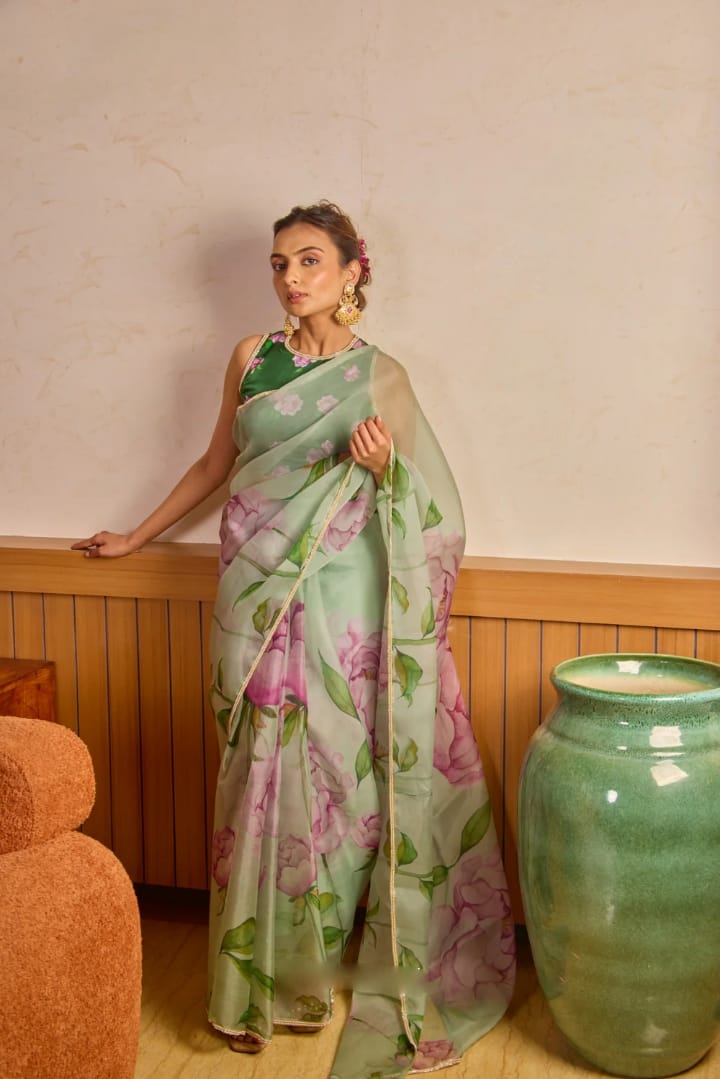 Inimitable 1-Minute Ready To Wear Pista Organza Silk Saree