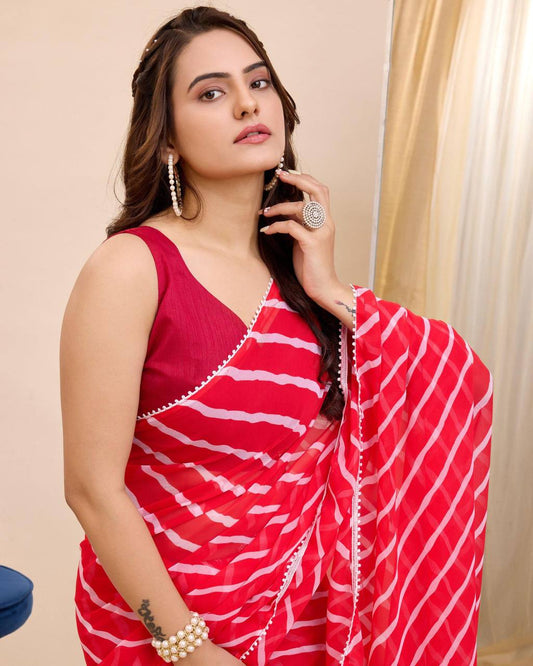 Demesne 1-Minute Ready To Wear Red Georgette Saree