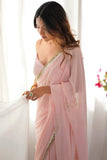 Denouement 1-Minute Ready To Wear Baby Pink Georgette Saree
