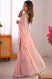 Denouement 1-Minute Ready To Wear Baby Pink Georgette Saree