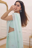 Gratifying 1-Minute Ready To Wear Turquoise Georgette Saree