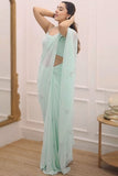 Gratifying 1-Minute Ready To Wear Turquoise Georgette Saree