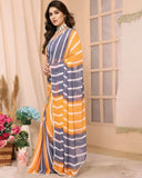 Trendy 1-Minute Ready To Wear Grey and Mustard Georgette Saree