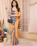 Trendy 1-Minute Ready To Wear Grey and Mustard Georgette Saree