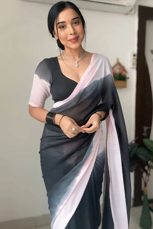 Vestigial 1-Minute Ready To Wear Black and Pink Georgette Saree