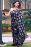 Mellifluous 1-Minute Ready To Wear Black Cotton Saree