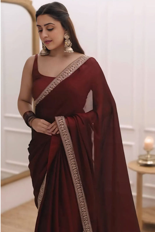 Evocative 1-Minute Ready To Wear Maroon Rangoli Silk Saree