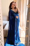 Charming 1-Minute Ready To Wear Navy Blue Georgette Saree