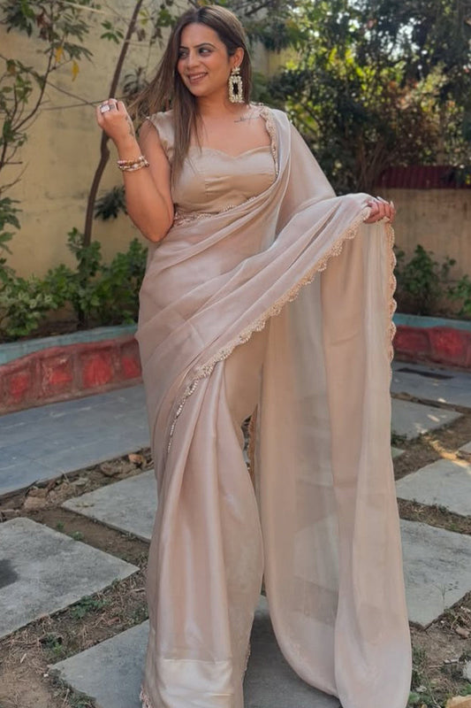 Improbable 1-Minute Ready To Wear Grey Jimmy Choo Silk Saree