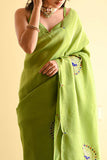 Luxuriant 1-Minute Ready To Wear Green Malai Satin Silk Saree