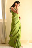 Luxuriant 1-Minute Ready To Wear Green Malai Satin Silk Saree