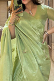 Flattering 1-Minute Ready To Wear Pista Malai Satin Silk Saree