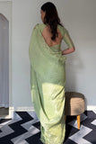 Glowing 1-Minute Ready To Wear Pista Malai Satin Silk Saree