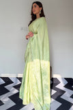 Glowing 1-Minute Ready To Wear Pista Malai Satin Silk Saree