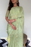 Glowing 1-Minute Ready To Wear Pista Malai Satin Silk Saree