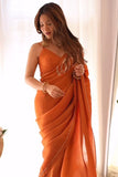 Supernal 1-Minute Ready To Wear Orange Malai Satin Silk Saree