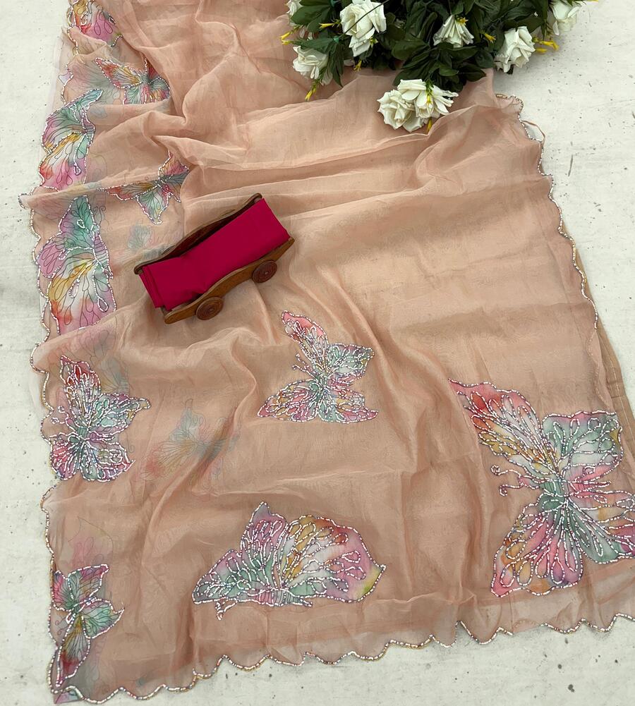 Improbable 1-Minute Ready To Wear Brown Organza Silk Saree