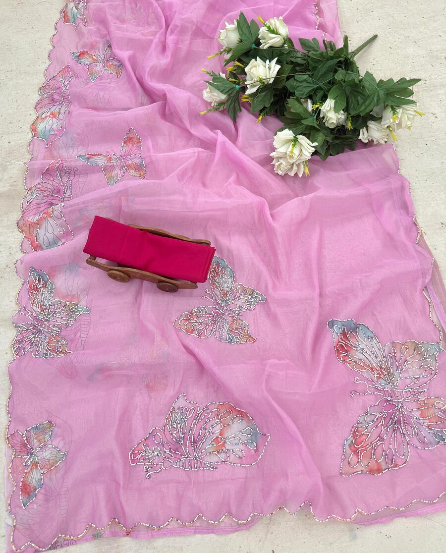 Cynosure 1-Minute Ready To Wear Pink Organza Silk Saree