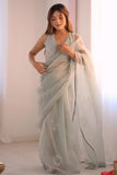 Posh 1-Minute Ready To Wear Grey Organza Silk Saree