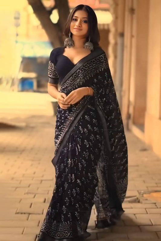 Stunner 1-Minute Ready To Wear Black Cotton Saree