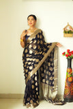 Radiant New Black Ready-to-Wear Cotton Saree for Effortless Glamour in Just One Minute