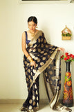 Radiant New Black Ready-to-Wear Cotton Saree for Effortless Glamour in Just One Minute