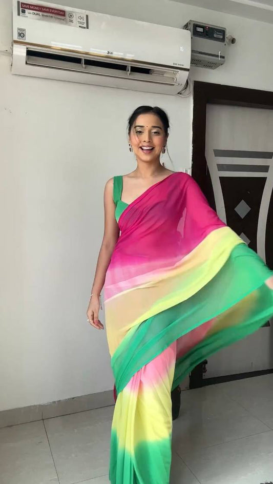 Multi-Color Georgette Saree – Ready-to-Wear Style for Weddings, Parties, and More.