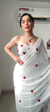 Chic White Color With Embroidery Ready-to-Wear Georgette Saree for Modern Women