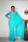 Lightweight Ready-to-Wear Plain Sky Blue Georgette Saree