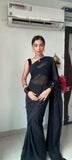 Lightweight Ready-to-Wear Plain Black Georgette Saree