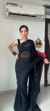 Lightweight Ready-to-Wear Plain Black Georgette Saree
