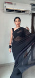 Lightweight Ready-to-Wear Plain Black Georgette Saree