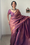 Mellifluous 1-Minute Ready To Wear Purple Kanjivaram Silk Saree