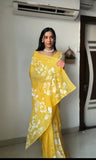 Transform Your Look in Minutes with this Yellow Georgette Saree