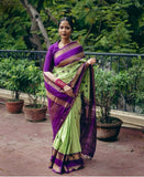Graceful Pista Green Soft Silk Kanjivaram Saree with Complementary Matching Border Design