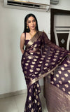 Quick and Stylish: Wine Color Cotton Saree for One-Minute Wear, Perfect for Busy Days