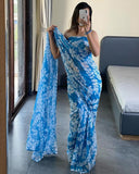 Quick and Stylish: Sky Blue Georgette Saree for One-Minute Wear, Perfect for Busy Days